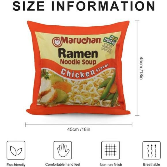 Funny Food Throw Pillow Cover 18x18 Velvet Soft Ramen Noodle Cushion for Sofa Be - Picture 2 of 7